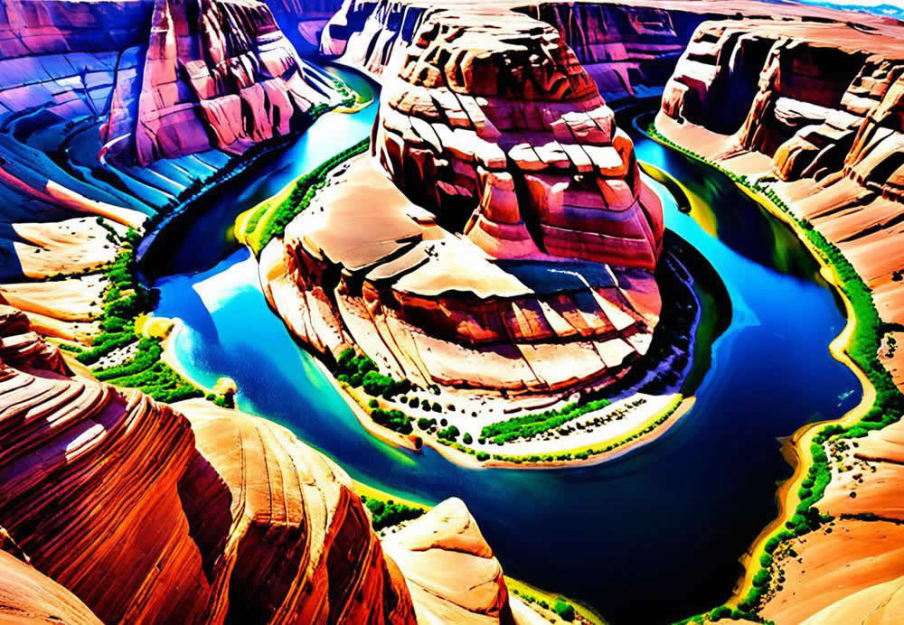 Aerial view of the iconic Horseshoe Bend in the Colorado River